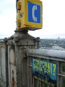 Sign and phone on the G Washington Bridge